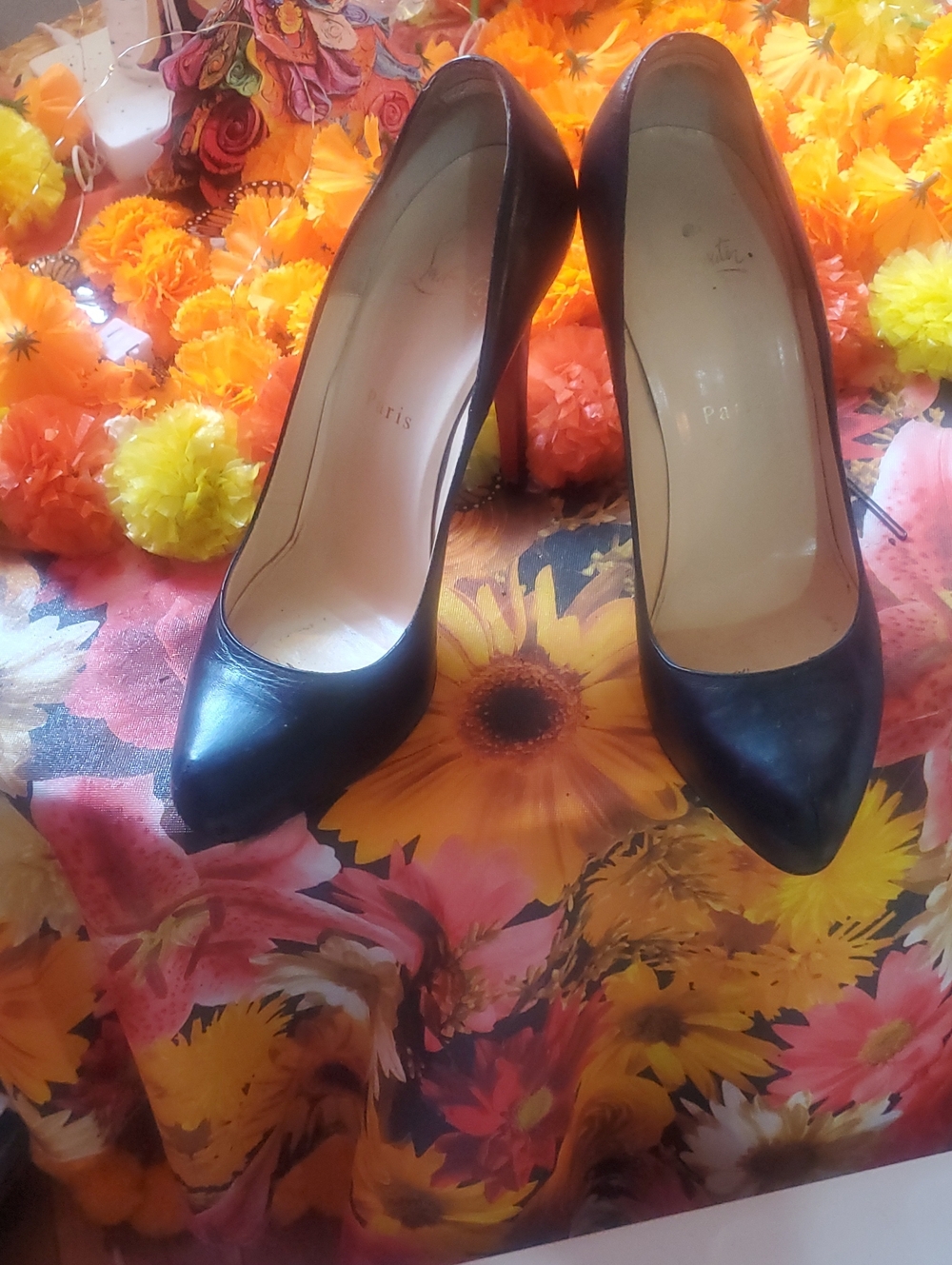 Christian Louboutin Black Leather Pointed-Toe Pumps